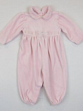 Class Club Baby 9M Girl Romper Pink Velour Peter Pan Collar Long Sleeve